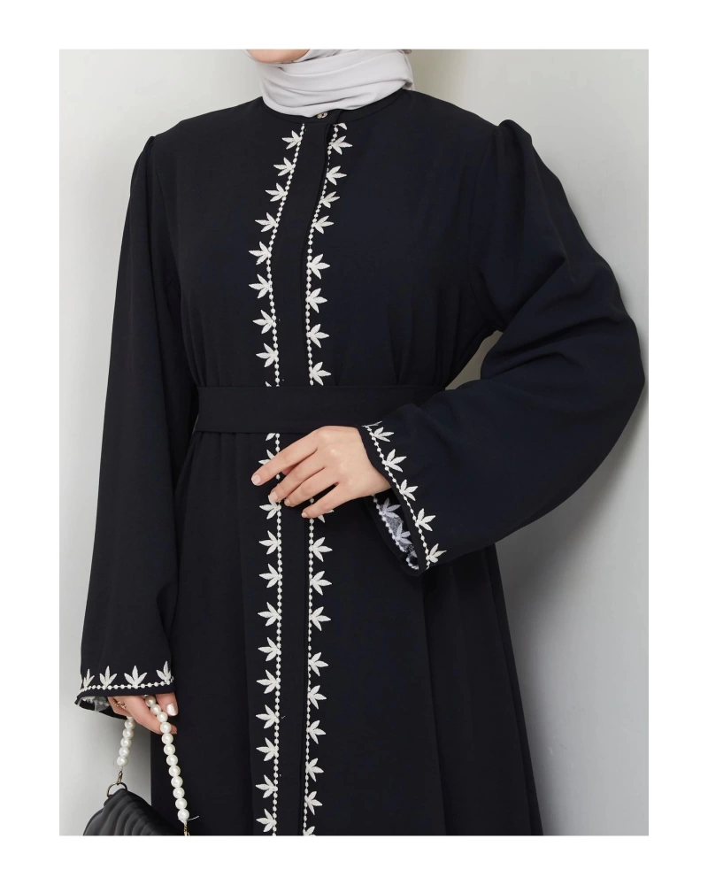 NAKIŞLI ABAYA TESETTÜR GIYIM KADIN FERACE ELBISE SİYAH