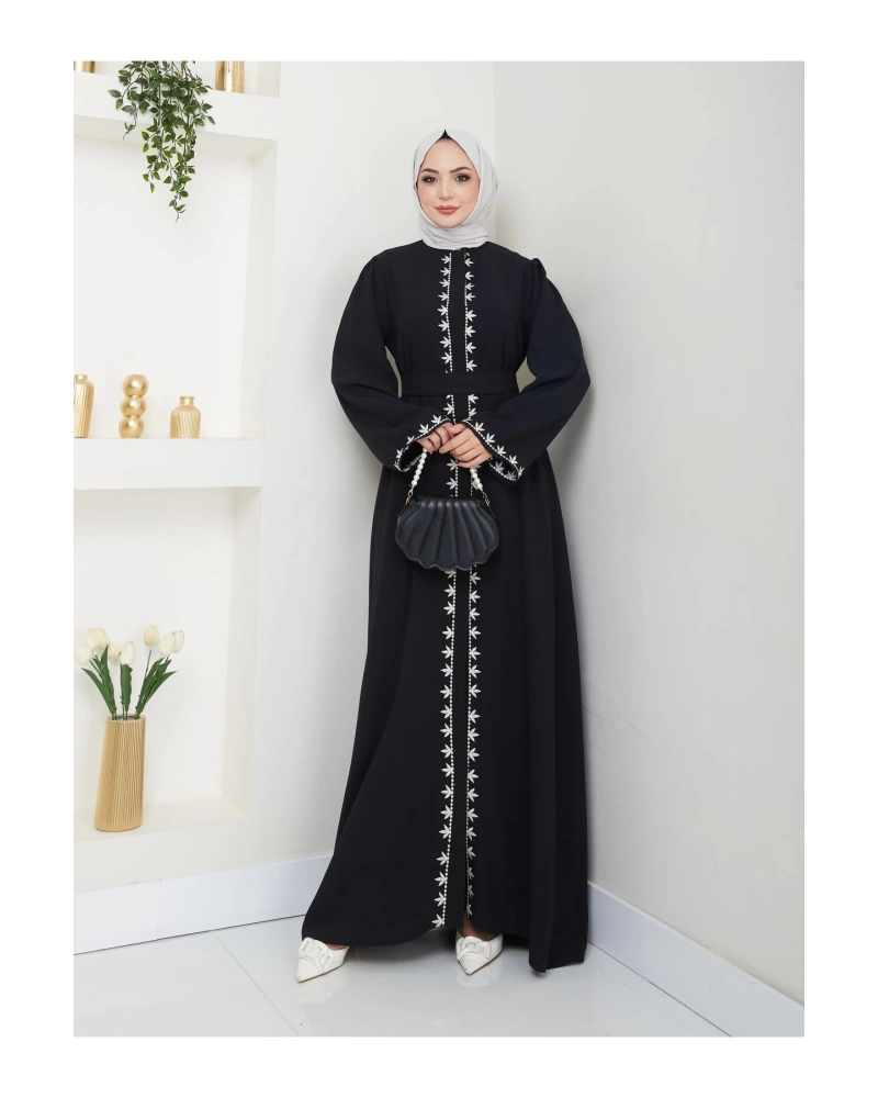 NAKIŞLI ABAYA TESETTÜR GIYIM KADIN FERACE ELBISE SİYAH