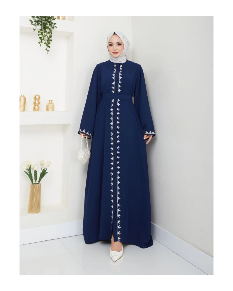 NAKIŞLI ABAYA TESETTÜR GIYIM KADIN FERACE ELBISE LACIVERT