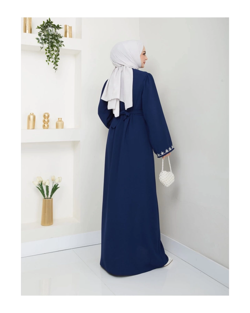 NAKIŞLI ABAYA TESETTÜR GIYIM KADIN FERACE ELBISE LACIVERT