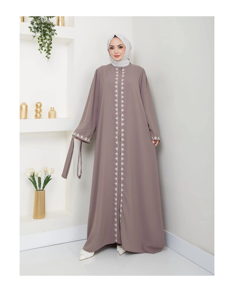 NAKIŞLI ABAYA TESETTÜR GIYIM KADIN FERACE ELBISE VİZON