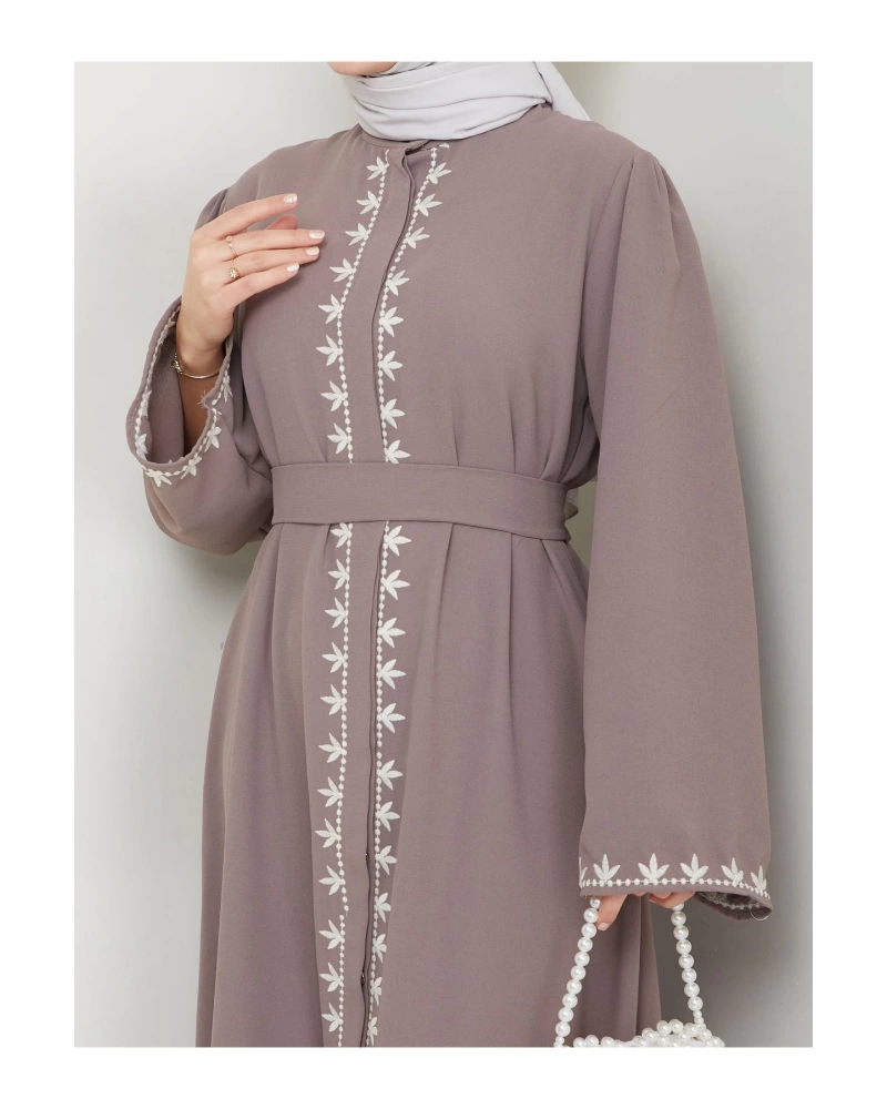 NAKIŞLI ABAYA TESETTÜR GIYIM KADIN FERACE ELBISE VİZON