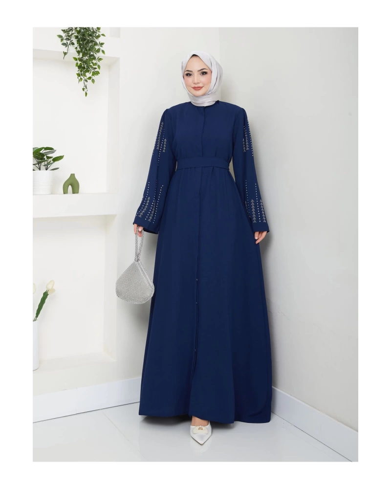NAKIŞLI ABAYA TESETTÜR GIYIM KADIN FERACE ELBISE LACİVERT