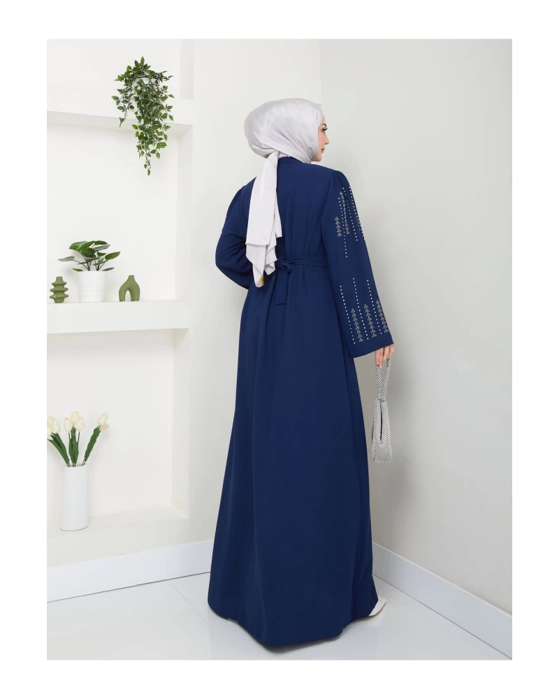 NAKIŞLI ABAYA TESETTÜR GIYIM KADIN FERACE ELBISE LACİVERT