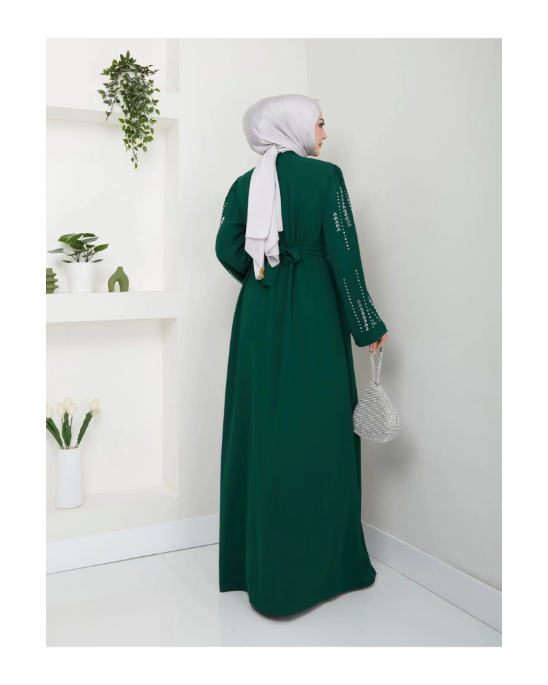 NAKIŞLI ABAYA TESETTÜR GIYIM KADIN FERACE ELBISE ZÜMRÜT