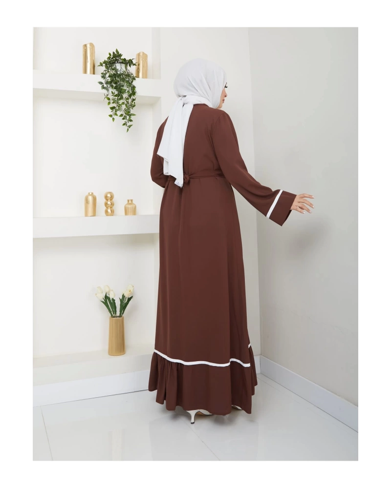 KADIN TESETTÜR ELBİSE İKİLİ ABAYA TAKIM KAHVE