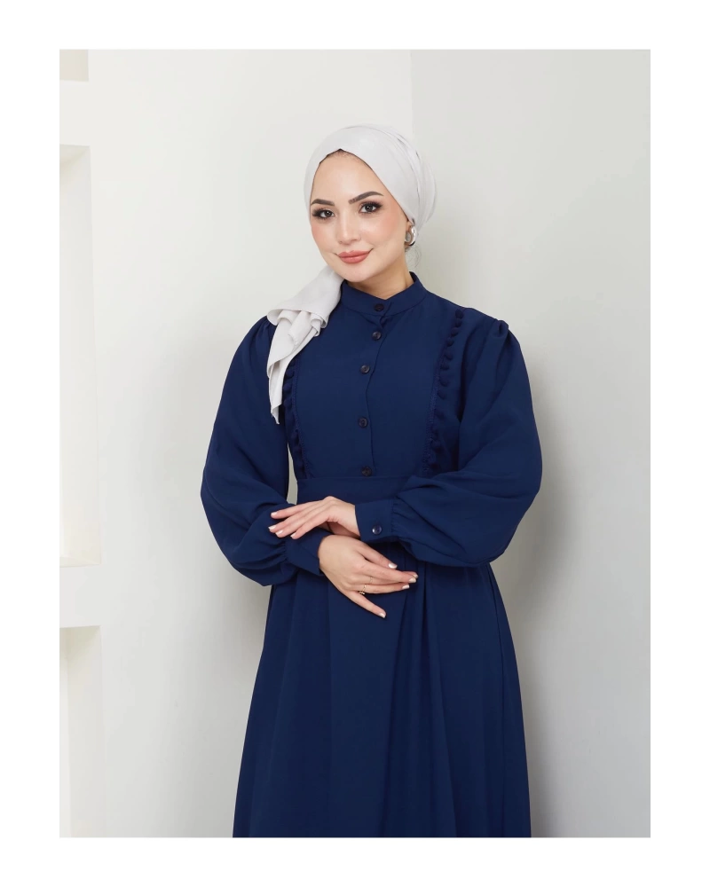 KADIN TESETTÜR DANTELLİ ŞERİT ELBİSE LACİVERT