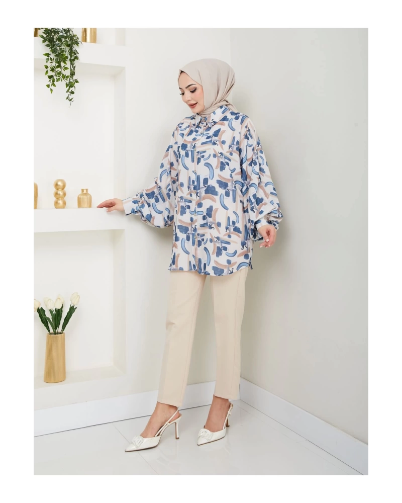 قميص Jesica بنمط قياسي، أكمام طويلة، أزرق فاتح