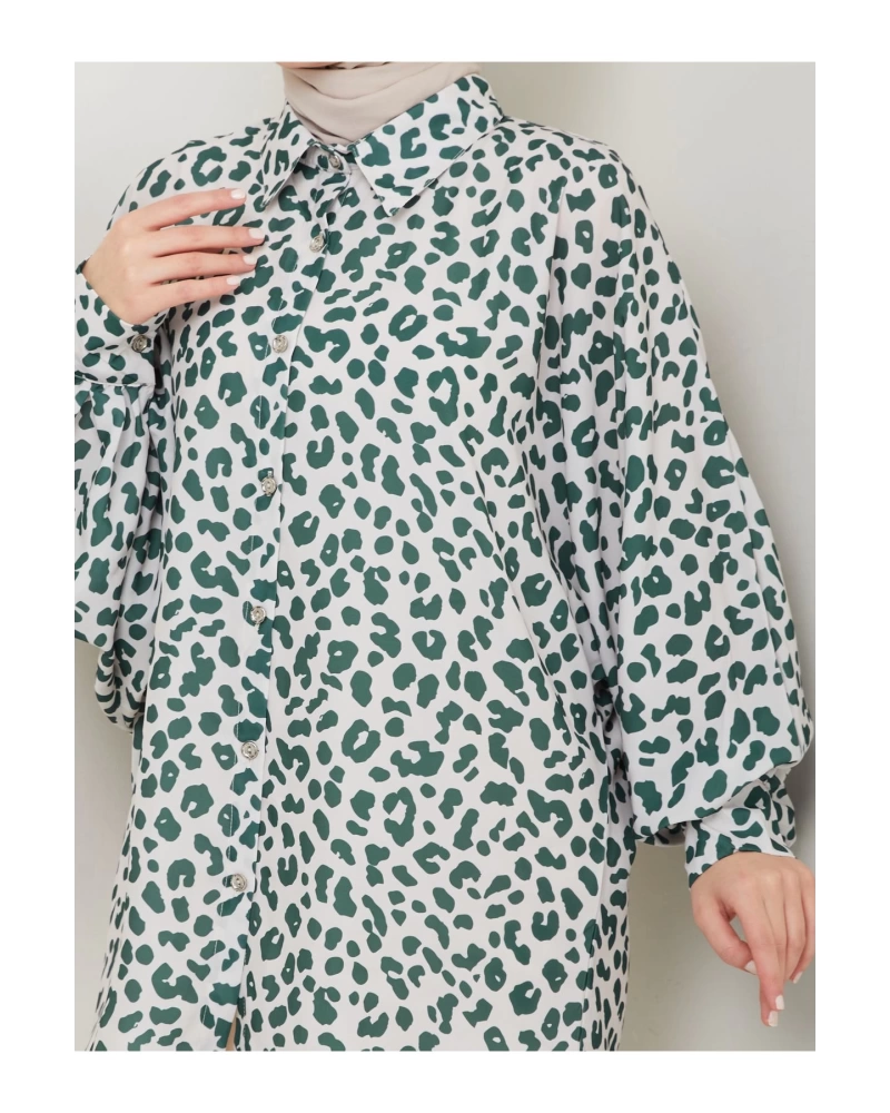 LEOPAR DESENLİ GÖMLEK UZUN KOL 2508 ZÜMRÜT 38 BEDEN