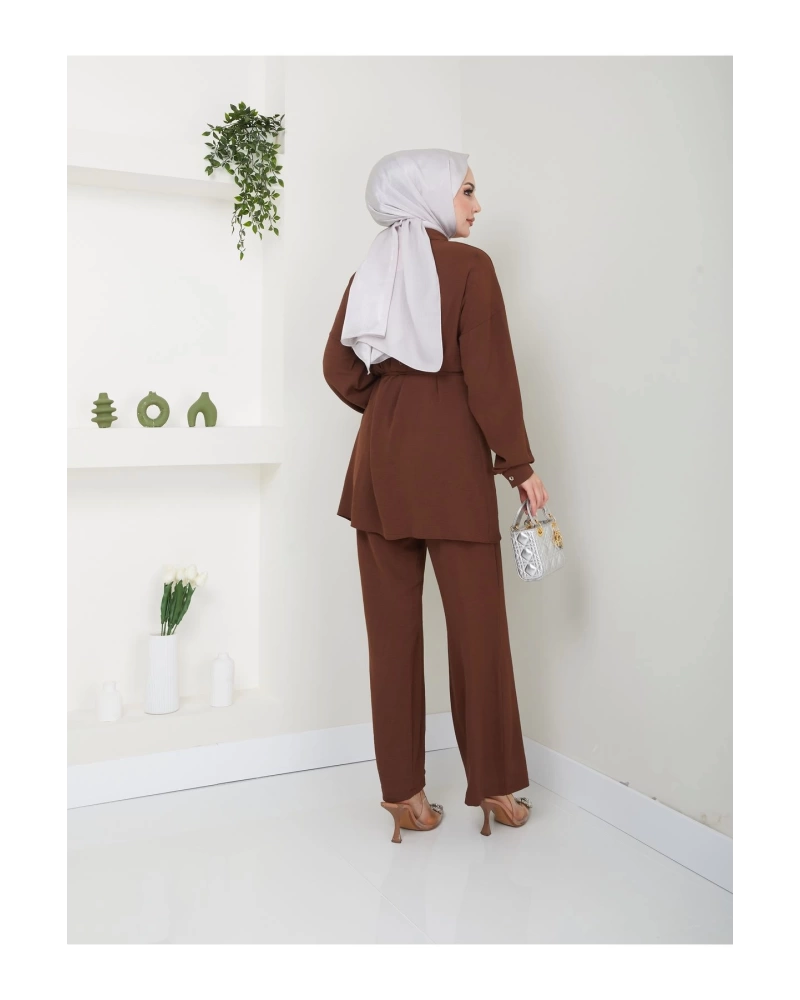 TAŞLİ AYROBİN TESETTÜR TAKIM 605 KAHVE