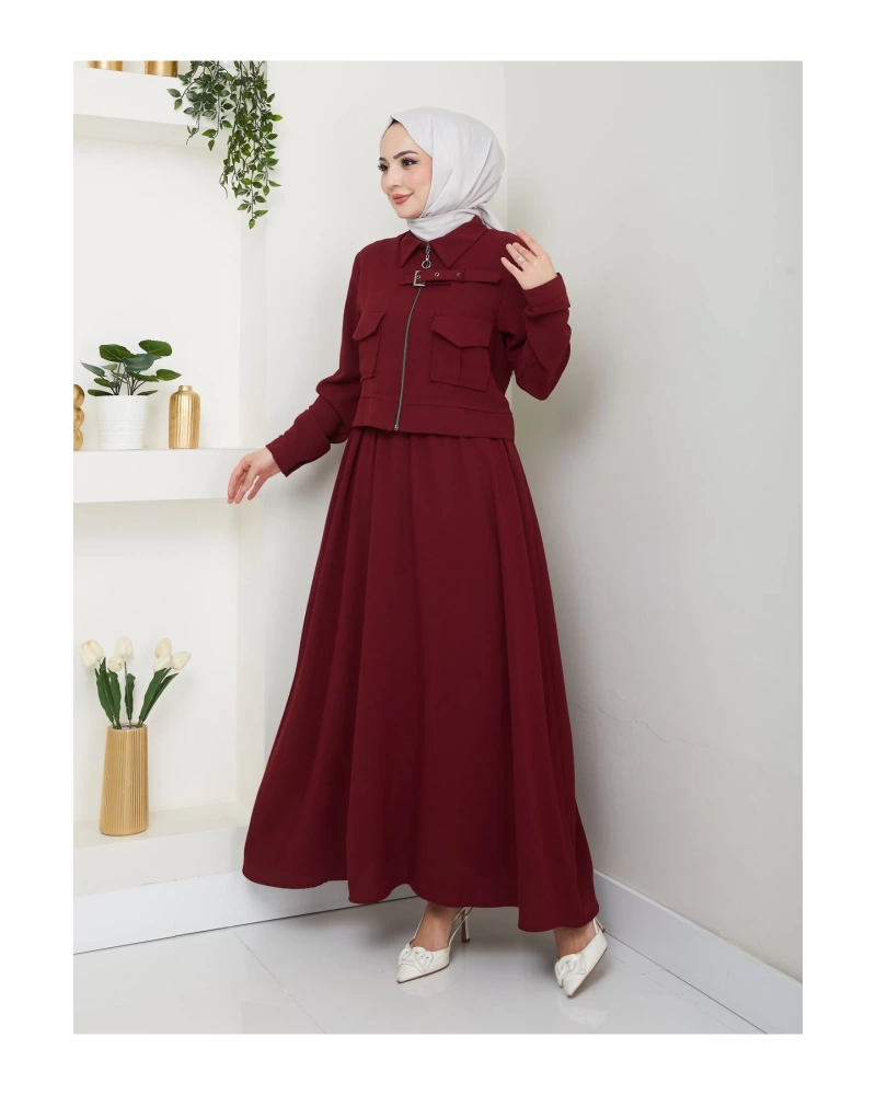 ETEKLI CEPLE FERMELI CEKETLI TESETTÜR TAKIM BORDO 765