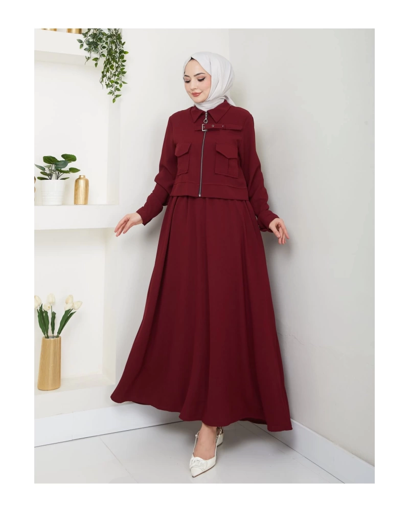 ETEKLI CEPLE FERMELI CEKETLI TESETTÜR TAKIM BORDO 765