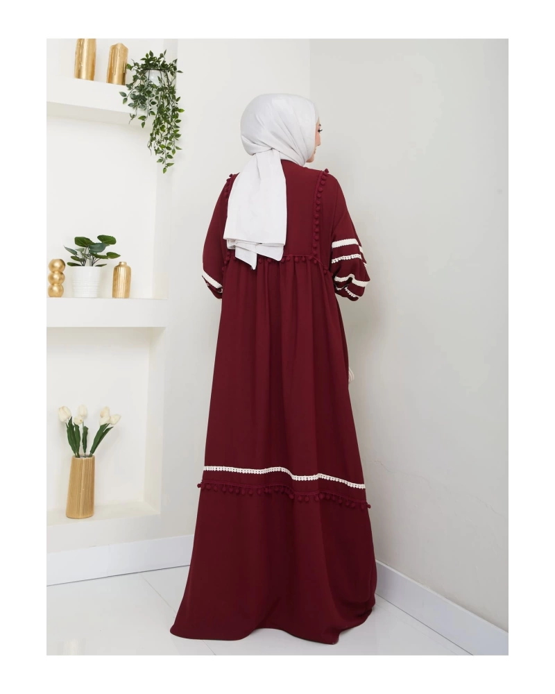 KADIN TESETTÜR DANTELLİ ŞERİT ELBİSE BORDO 681