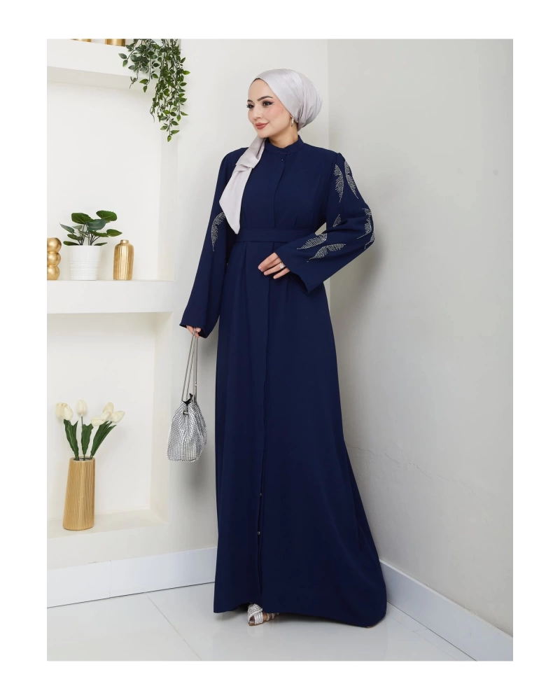 Taşli̇ Abaya Tesettür Giyim Kadin Ferace Elbise Laci̇vert