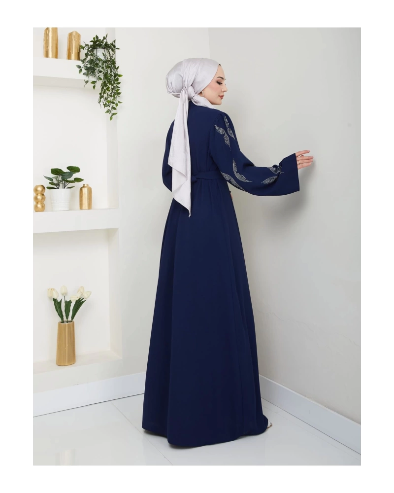 Taşli̇ Abaya Tesettür Giyim Kadin Ferace Elbise Laci̇vert