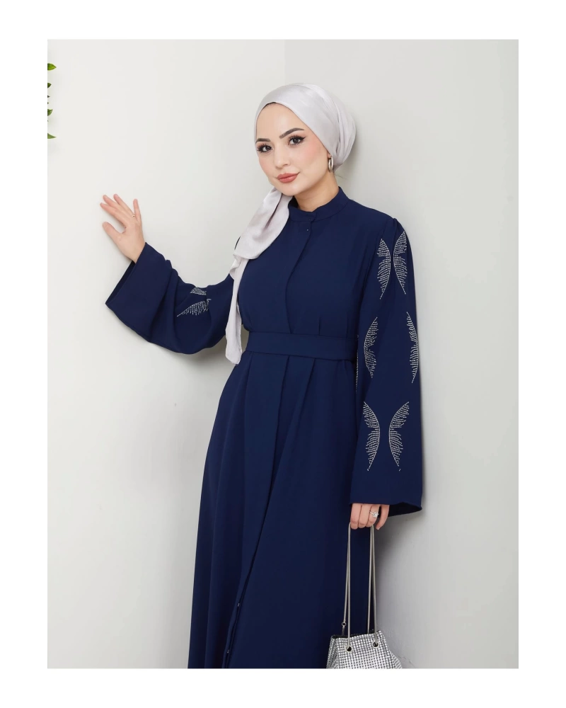 Taşli̇ Abaya Tesettür Giyim Kadin Ferace Elbise Laci̇vert