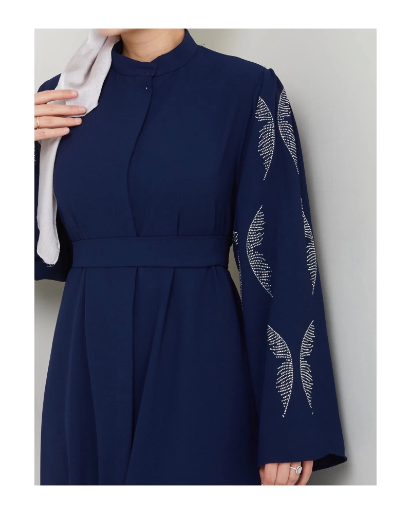 Taşli̇ Abaya Tesettür Giyim Kadin Ferace Elbise Laci̇vert