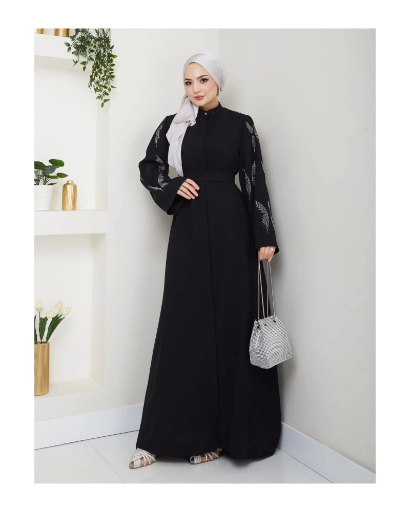 Taşli̇ Abaya Tesettür Giyim Kadin Ferace Elbise Si̇yah