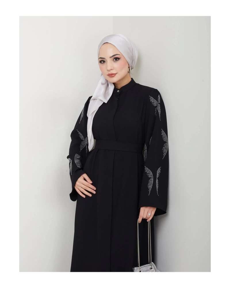 Taşli̇ Abaya Tesettür Giyim Kadin Ferace Elbise Si̇yah