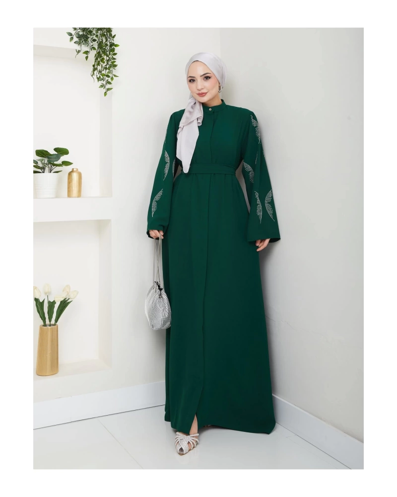 TAŞLİ ABAYA TESETTÜR GIYIM KADIN FERACE ELBISE ZÜMEÜT
