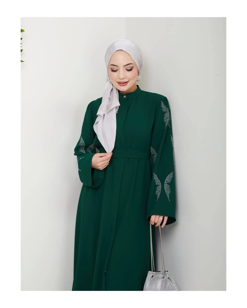 TAŞLİ ABAYA TESETTÜR GIYIM KADIN FERACE ELBISE ZÜMEÜT