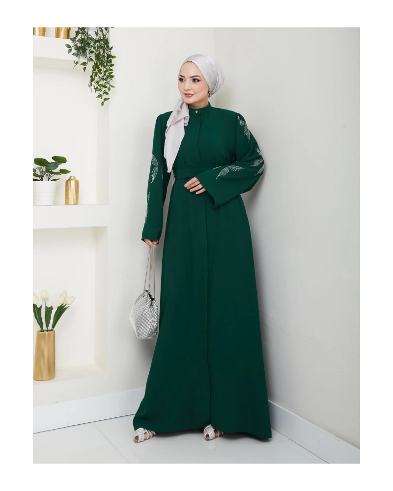 TAŞLİ ABAYA TESETTÜR GIYIM KADIN FERACE ELBISE ZÜMEÜT