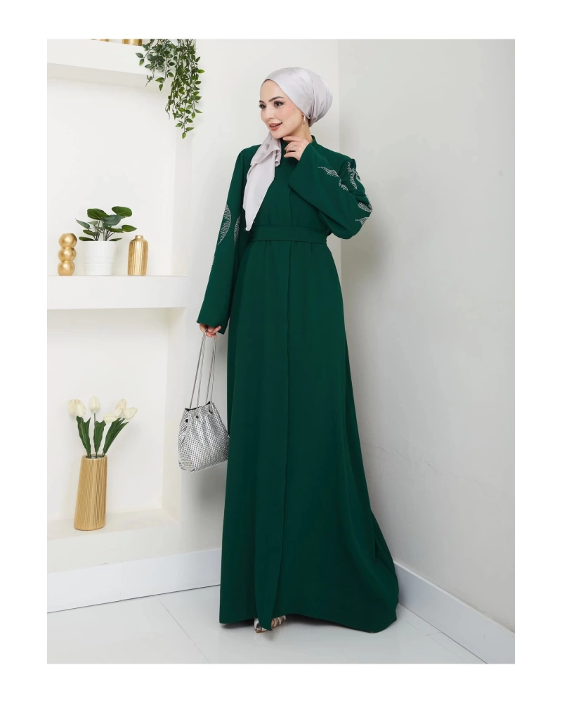 TAŞLİ ABAYA TESETTÜR GIYIM KADIN FERACE ELBISE ZÜMEÜT