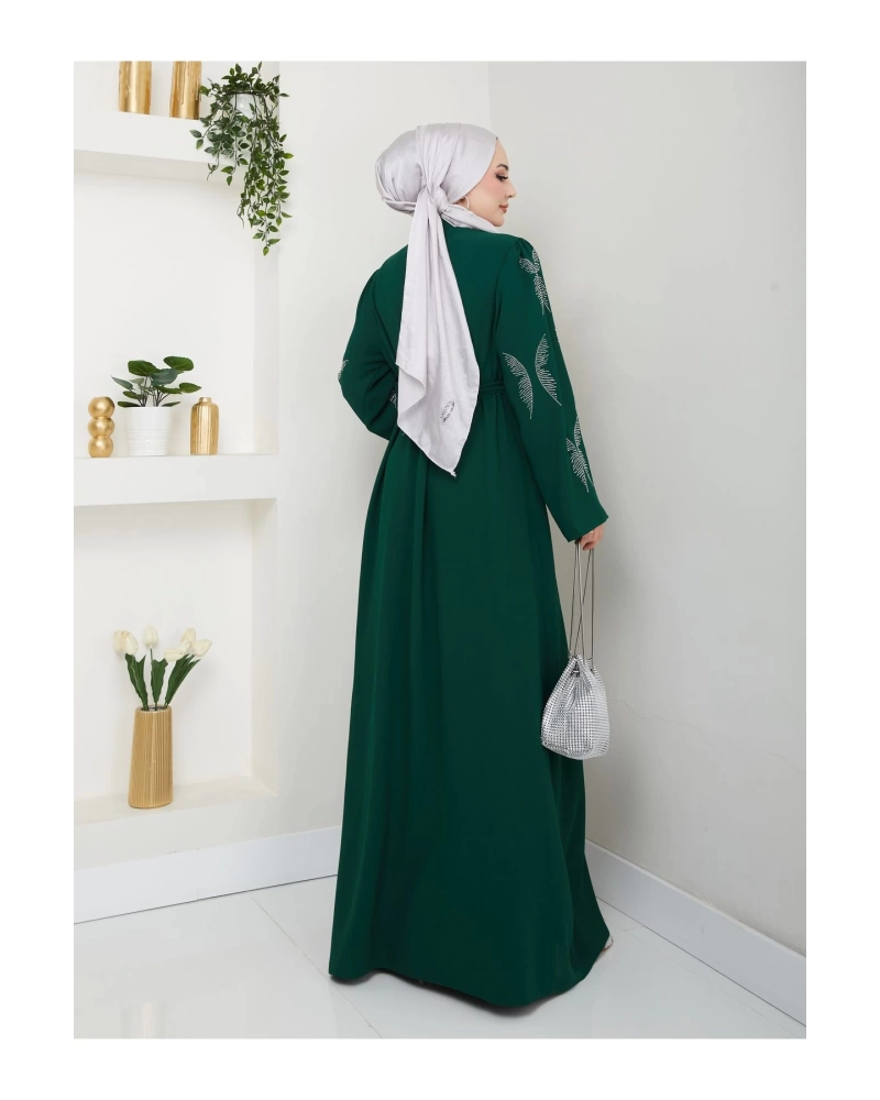 TAŞLİ ABAYA TESETTÜR GIYIM KADIN FERACE ELBISE ZÜMEÜT