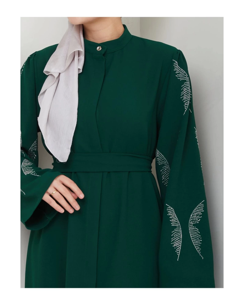 TAŞLİ ABAYA TESETTÜR GIYIM KADIN FERACE ELBISE ZÜMEÜT