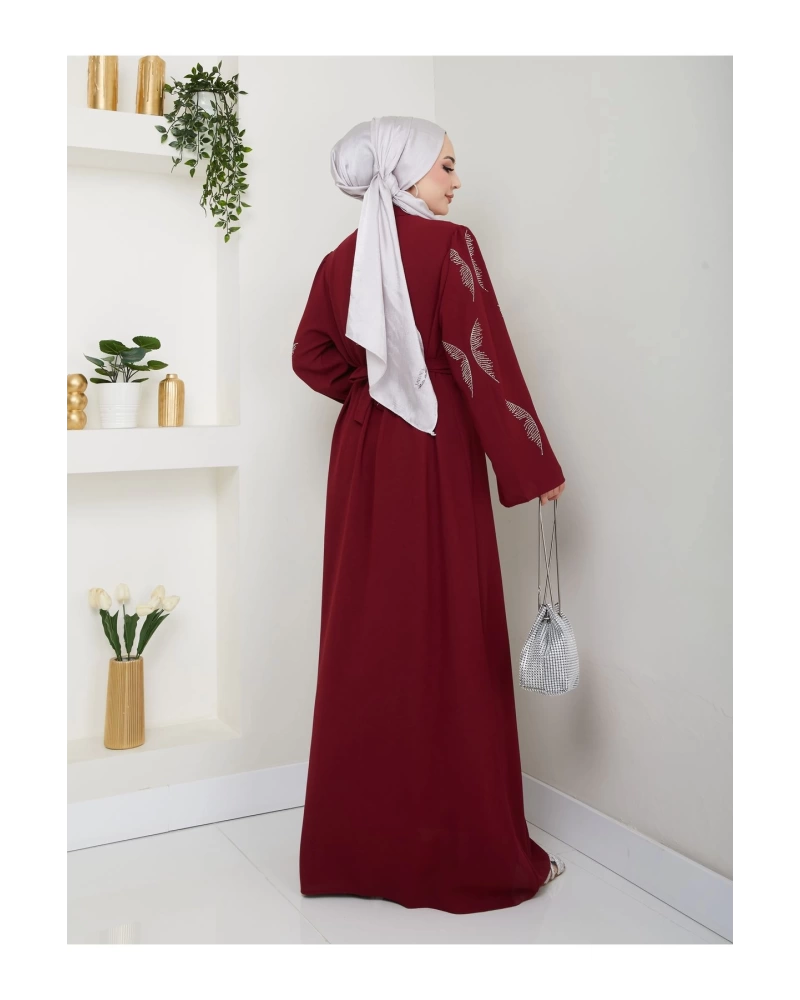 Taşli̇ Abaya Tesettür Giyim Kadin Ferace Elbise Bordo