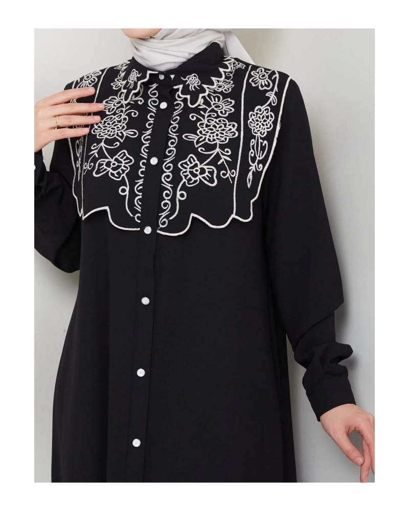 NAKIŞLI ABAYA TESETTÜR GIYIM KADIN FERACE ELBİSE 814 SİYAH