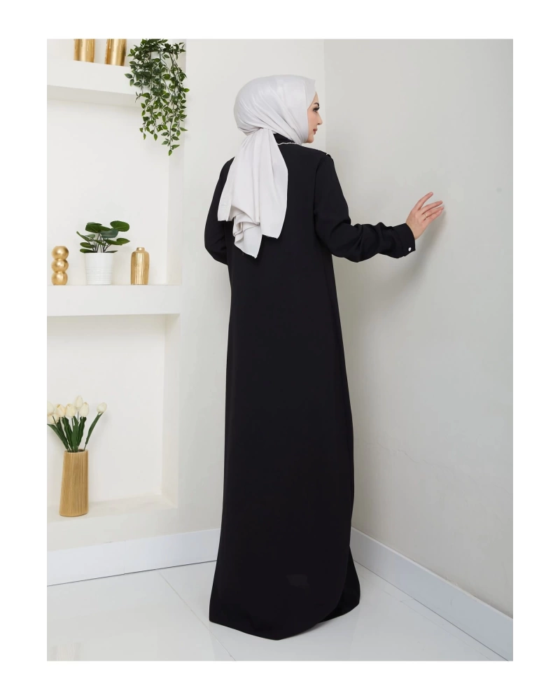 NAKIŞLI ABAYA TESETTÜR GIYIM KADIN FERACE ELBİSE 814 SİYAH