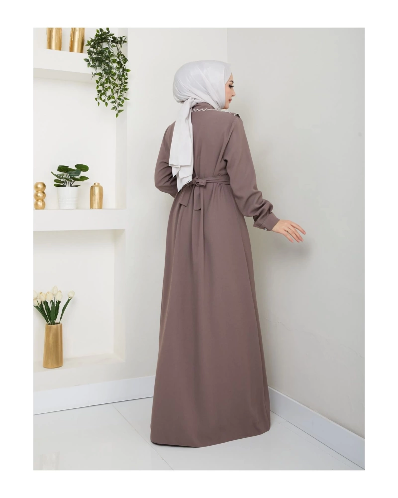 NAKIŞLI ABAYA TESETTÜR GIYIM KADIN FERACE ELBİSE 814 VİZON
