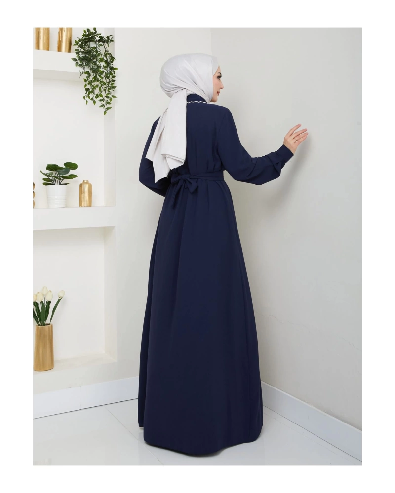NAKIŞLI ABAYA TESETTÜR GIYIM KADIN FERACE ELBİSE 814 LACİVERT
