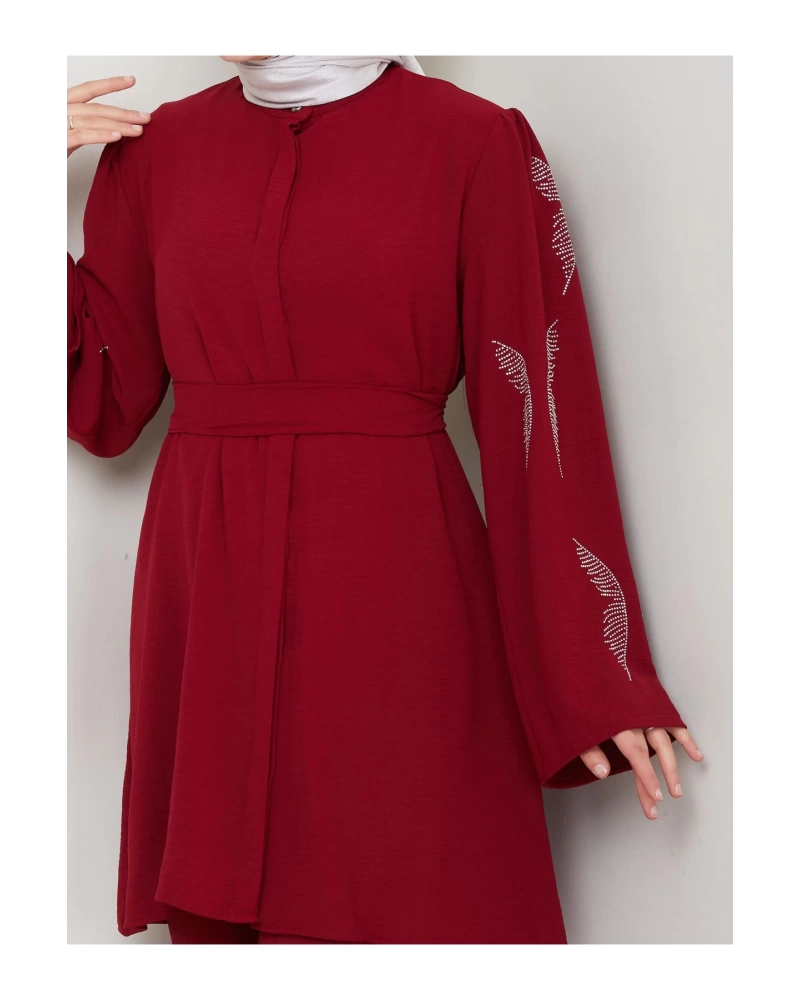 KELEBEK TAŞLİ AYROBİN TESETTÜR TAKIM BORDO 854