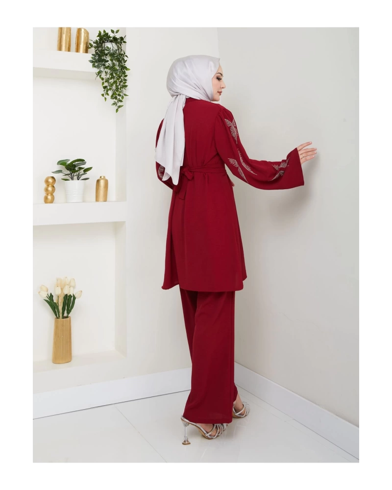 KELEBEK TAŞLİ AYROBİN TESETTÜR TAKIM BORDO 854