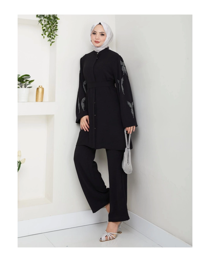 KELEBEK TAŞLİ AYROBİN TESETTÜR TAKIM SİYAH 854