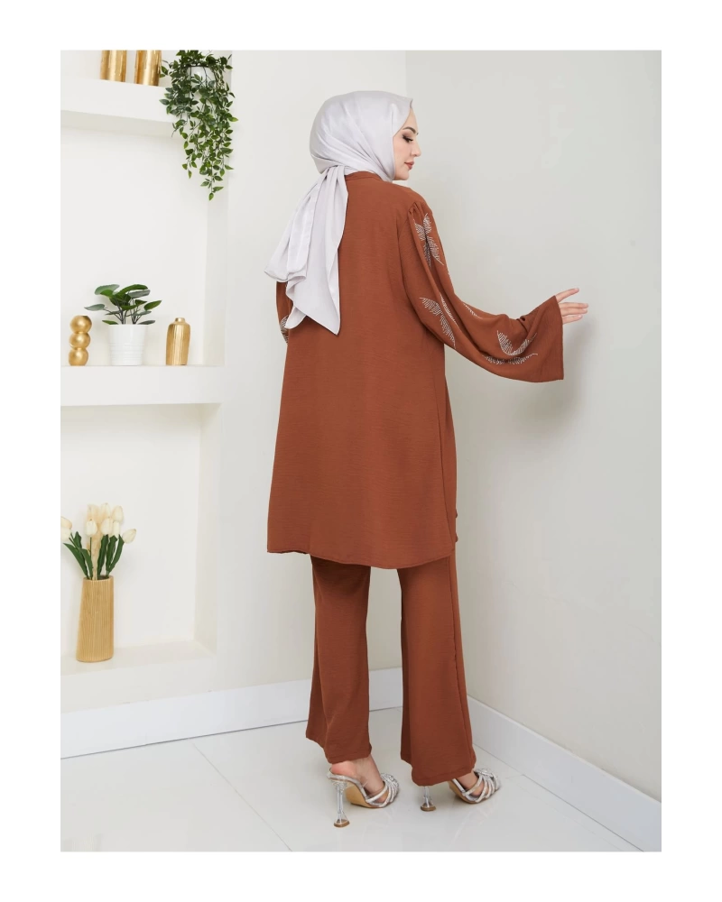 KELEBEK TAŞLİ AYROBİN TESETTÜR TAKIM KAHVE 854