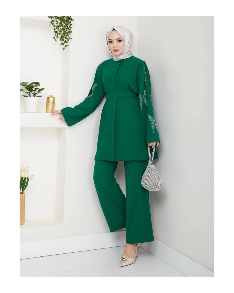 KELEBEK TAŞLİ AYROBİN TESETTÜR TAKIM ZÜMRÜT 854