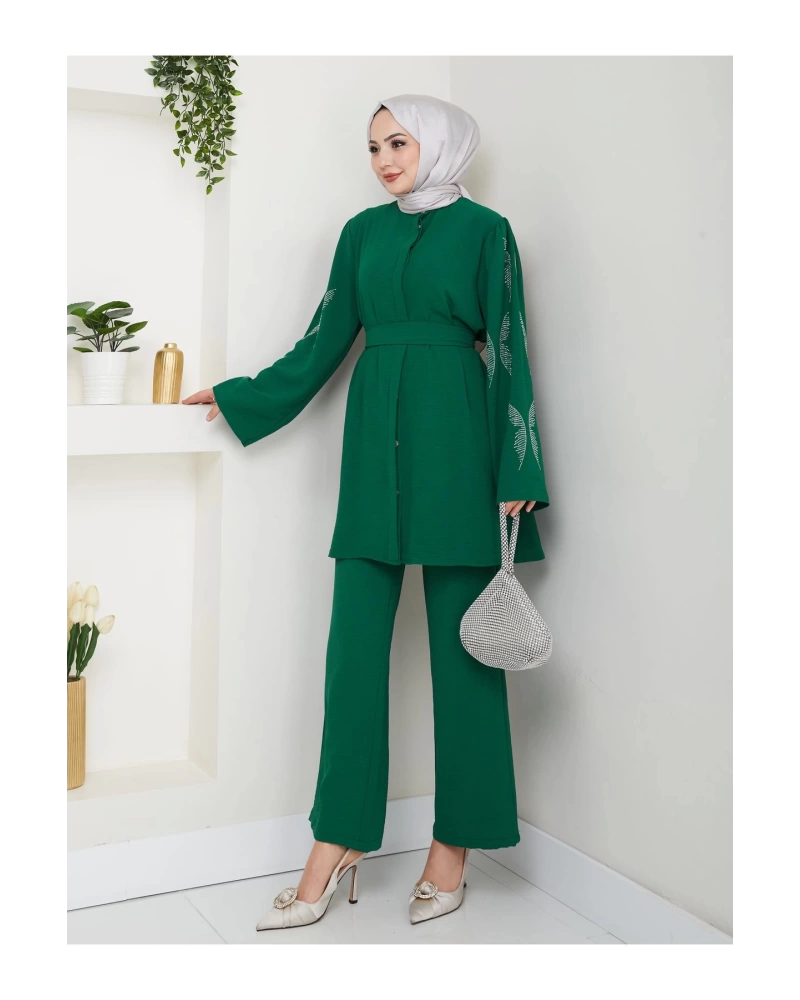 KELEBEK TAŞLİ AYROBİN TESETTÜR TAKIM ZÜMRÜT 854