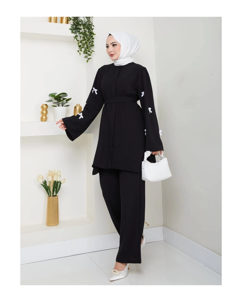 KOLDA MOSSE FİYONK DETAY AYROBİN TESETTÜR TAKIM SİYAH 8541
