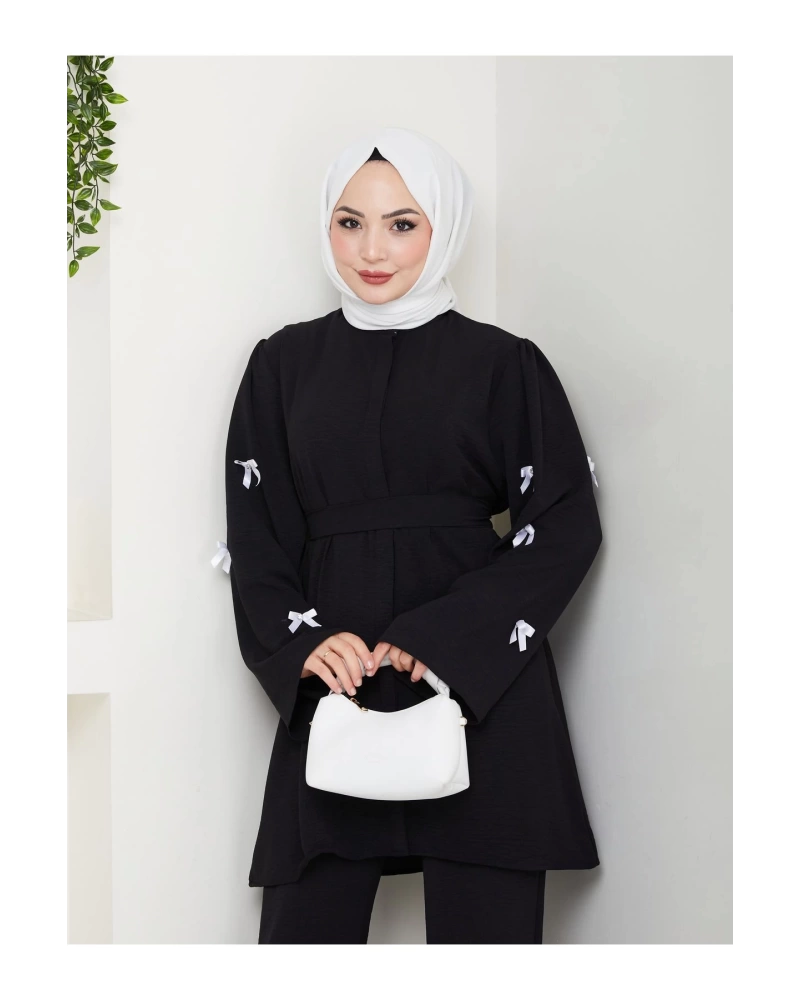 KOLDA MOSSE FİYONK DETAY AYROBİN TESETTÜR TAKIM SİYAH 8541
