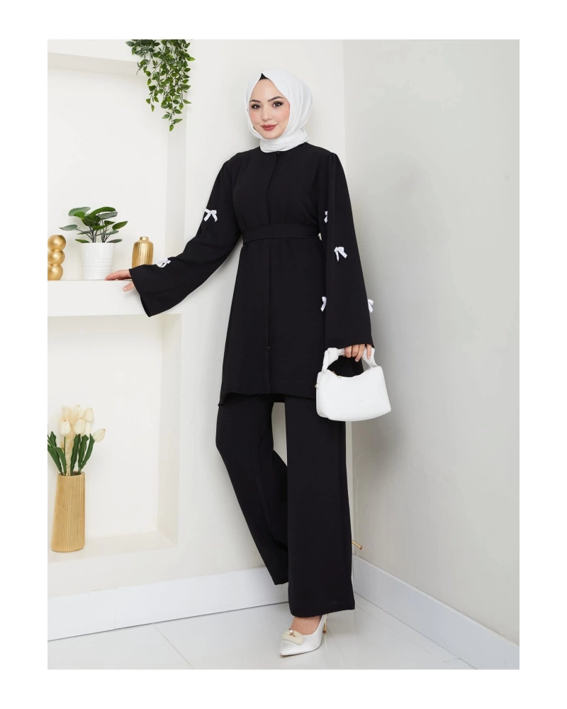 KOLDA MOSSE FİYONK DETAY AYROBİN TESETTÜR TAKIM SİYAH 8541