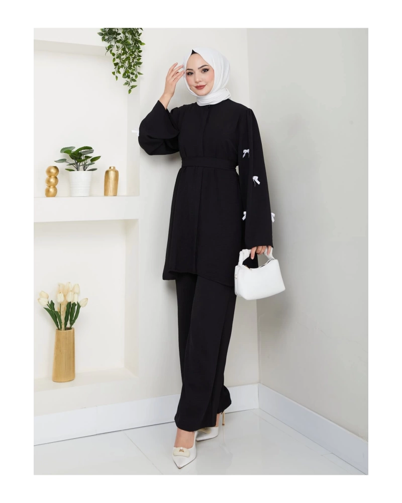 KOLDA MOSSE FİYONK DETAY AYROBİN TESETTÜR TAKIM SİYAH 8541