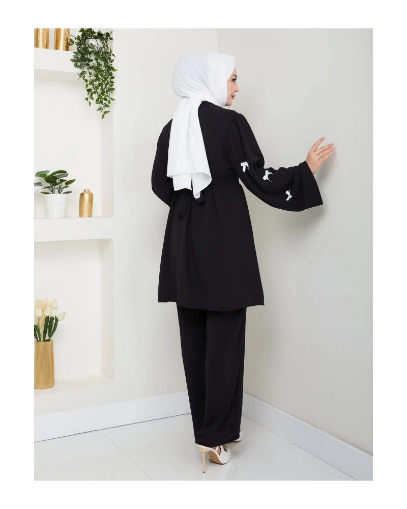 KOLDA MOSSE FİYONK DETAY AYROBİN TESETTÜR TAKIM SİYAH 8541