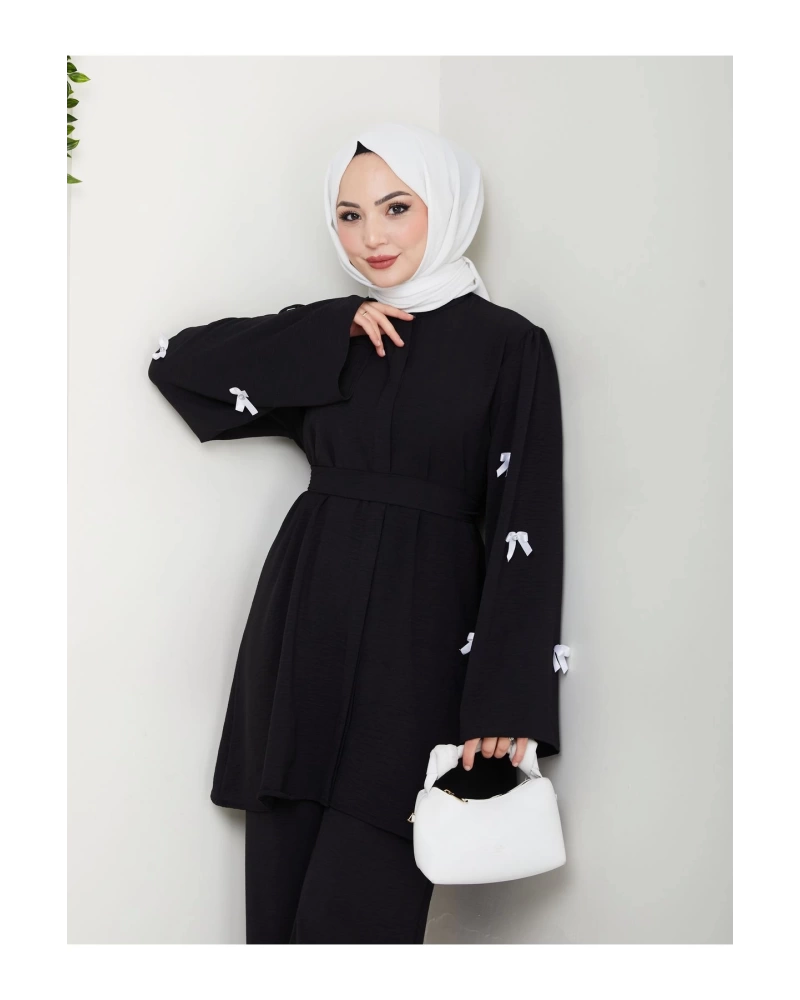 KOLDA MOSSE FİYONK DETAY AYROBİN TESETTÜR TAKIM SİYAH 8541