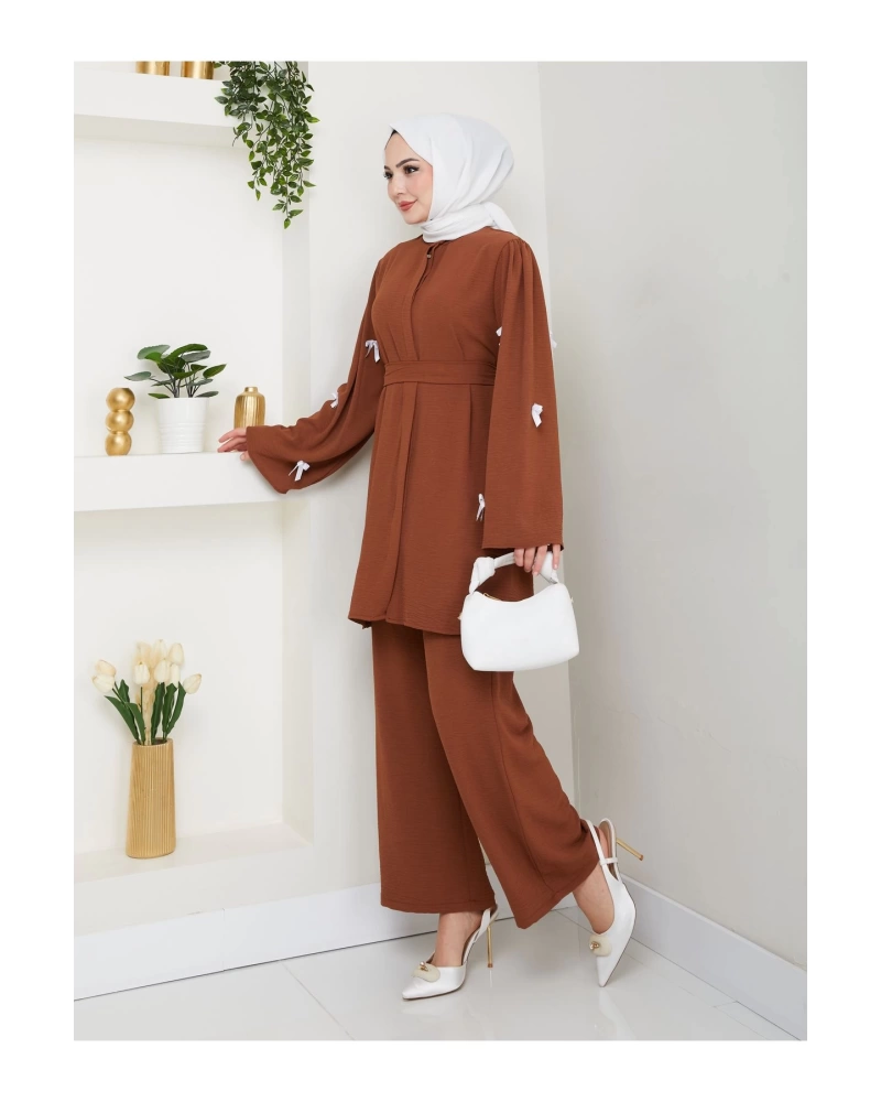 KOLDA MOSSE FİYONK DETAY AYROBİN TESETTÜR TAKIM KAHVE 8541