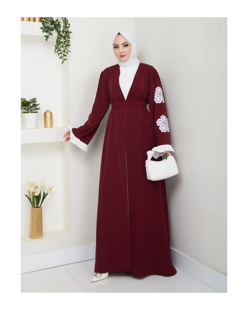 GÜLLÜ NAKIŞ KOL DETAYI İKİLİ ABİYE İÇİ BEYAZ