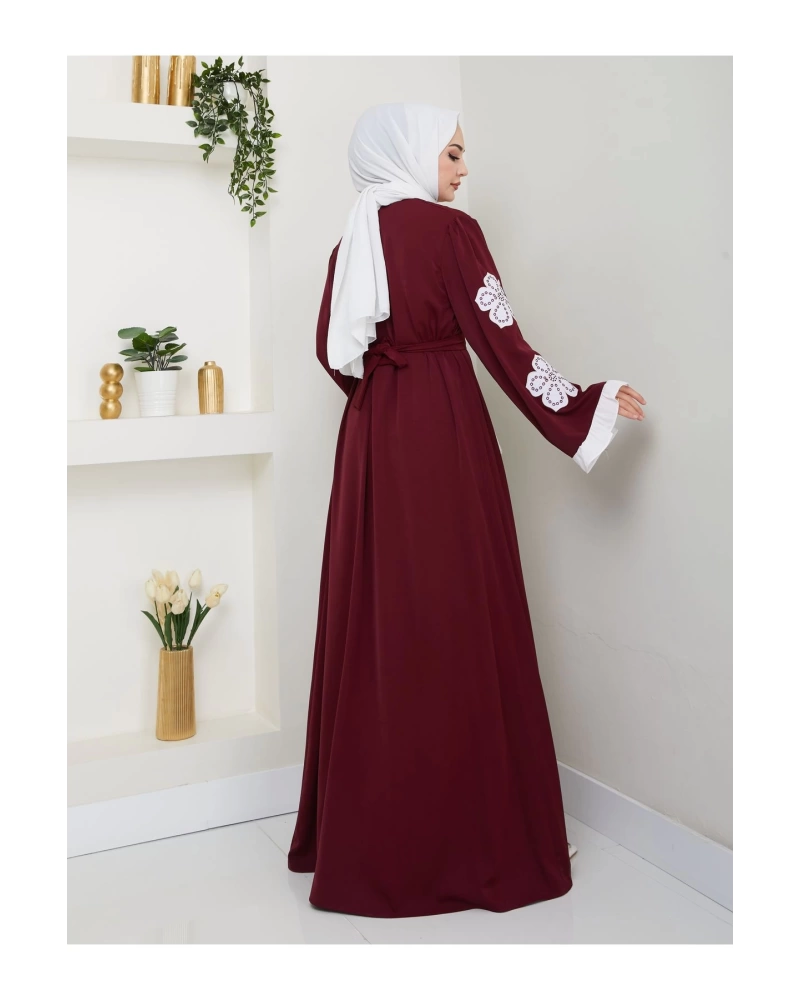 GÜLLÜ NAKIŞ KOL DETAYI İKİLİ ABİYE İÇİ BEYAZ