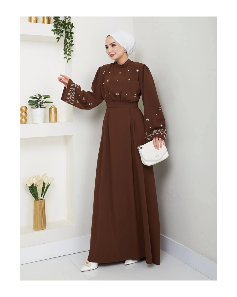 KADIN TESETTÜR NAKİŞLİ ELBİSE BALAMALI